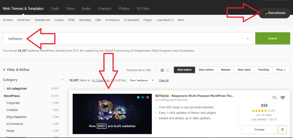 cerca betheme envato