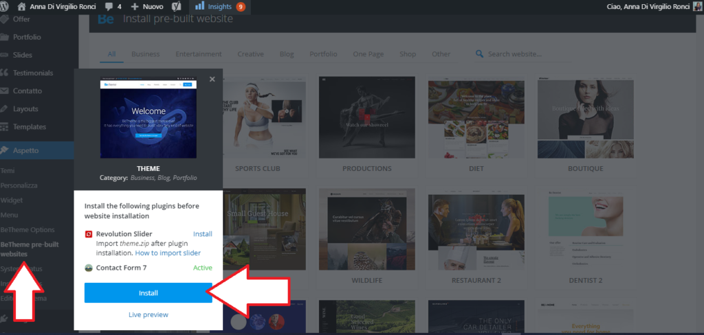 Attiva la demo del template BeTheme